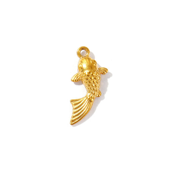 Immagine di 5 Pz Placcatura Sottovuoto PVD Ecologica 304 Acciaio Inossidabile Gioielli Oceanici Ciondoli Placcato Oro 18K Pesce Rosso 3D 20mm x 9mm