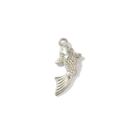 Immagine di 5 Pz Ecologico 304 Acciaio Inossidabile Gioielli Oceanici Ciondoli Tono Argento Pesce Rosso 3D 20mm x 9mm