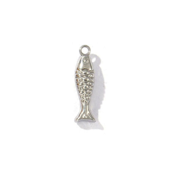 Immagine di 5 Pz Ecologico 304 Acciaio Inossidabile Gioielli Oceanici Ciondoli Tono Argento Pesce 3D 20mm x 6mm
