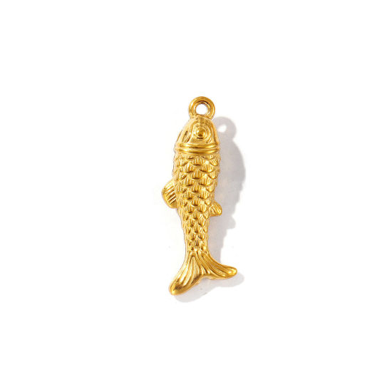 Immagine di 5 Pz Placcatura Sottovuoto PVD Ecologica 304 Acciaio Inossidabile Gioielli Oceanici Ciondoli Placcato Oro 18K Pesce 3D 28mm x 10mm