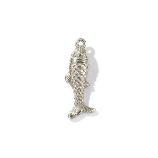 Immagine di 5 Pz Ecologico 304 Acciaio Inossidabile Gioielli Oceanici Ciondoli Tono Argento Pesce 3D 28mm x 10mm