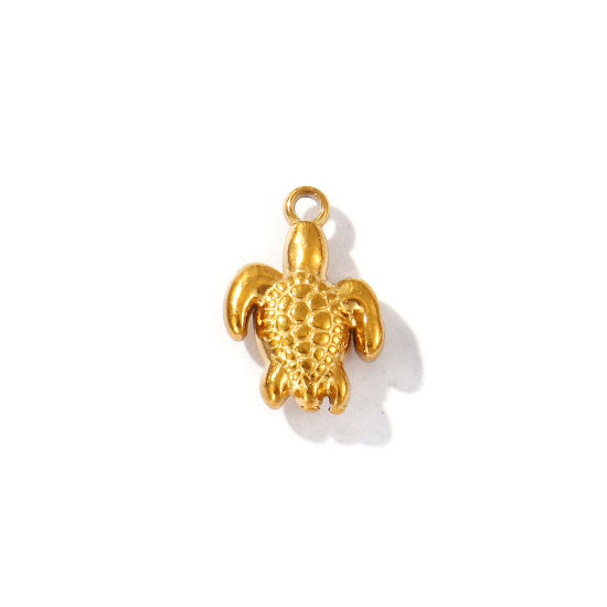 Immagine di 5 Pz Placcatura Sottovuoto PVD Ecologica 304 Acciaio Inossidabile Gioielli Oceanici Ciondoli Placcato Oro 18K Tartaruga 3D 12mm x 8.5mm
