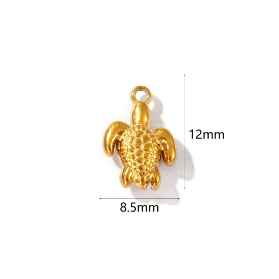Immagine di 5 Pz Placcatura Sottovuoto PVD Ecologica 304 Acciaio Inossidabile Gioielli Oceanici Ciondoli Placcato Oro 18K Tartaruga 3D 12mm x 8.5mm