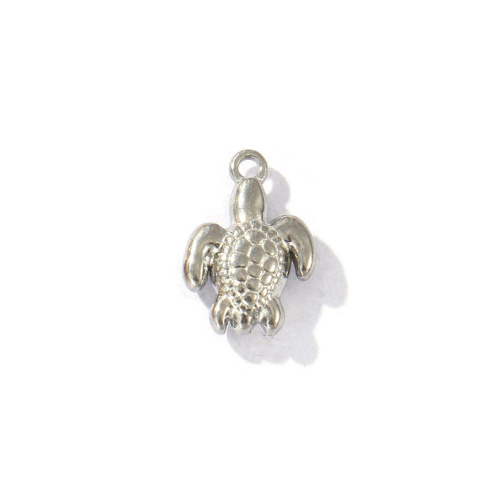 Immagine di 5 Pz Ecologico 304 Acciaio Inossidabile Gioielli Oceanici Ciondoli Tono Argento Tartaruga 3D 12mm x 8.5mm
