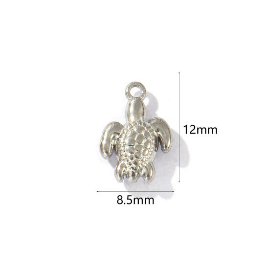 Immagine di 5 Pz Ecologico 304 Acciaio Inossidabile Gioielli Oceanici Ciondoli Tono Argento Tartaruga 3D 12mm x 8.5mm