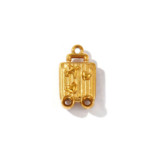 Bild von 2 Stück Umweltfreundliche PVD-Vakuumbeschichtung 304 Edelstahl Reise Charms 18K Vergoldet Reisetrolley Flugzeug 18mm x 10mm