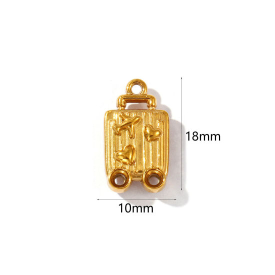 Bild von 2 Stück Umweltfreundliche PVD-Vakuumbeschichtung 304 Edelstahl Reise Charms 18K Vergoldet Reisetrolley Flugzeug 18mm x 10mm