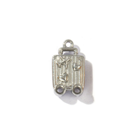 Bild von 2 Stück Umweltfreundlich 304 Edelstahl Reise Charms Silberfarben Reisetrolley Flugzeug 18mm x 10mm