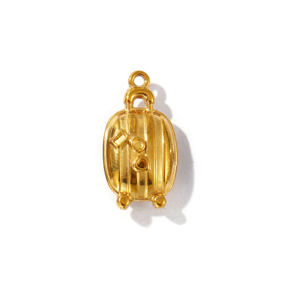 Bild von 2 Stück Umweltfreundliche PVD-Vakuumbeschichtung 304 Edelstahl Reise Charms 18K Vergoldet Reisetrolley 21mm x 11mm