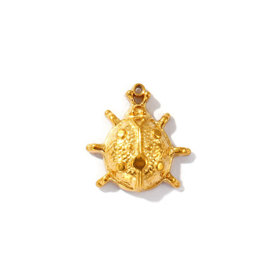 Bild von 5 Stück Umweltfreundliche PVD-Vakuumbeschichtung 304 Edelstahl Insekt Charms 18K Vergoldet Marienkäfer 16mm x 15mm
