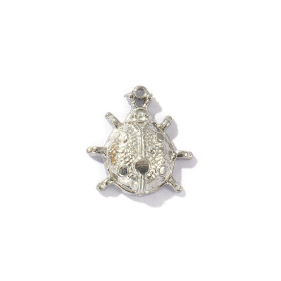Bild von 5 Stück Umweltfreundlich 304 Edelstahl Insekt Charms Silberfarben Marienkäfer 16mm x 15mm