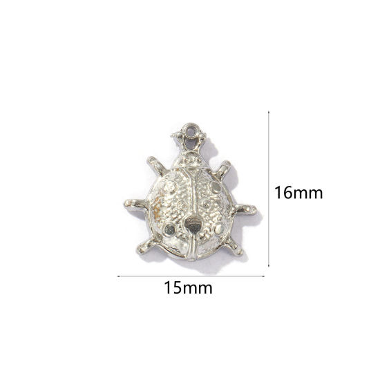 Bild von 5 Stück Umweltfreundlich 304 Edelstahl Insekt Charms Silberfarben Marienkäfer 16mm x 15mm