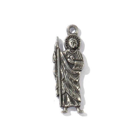 Picture of 1 Piece Eco-friendly 304 Stainless Steel Religious Pendants Antique Silver Color Jesus 3.9cm x 1.4cm