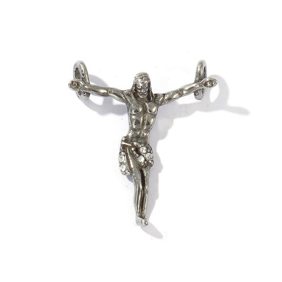 Picture of 1 Piece Eco-friendly 304 Stainless Steel Religious Pendants Antique Silver Color Jesus 3.5cm x 3.1cm
