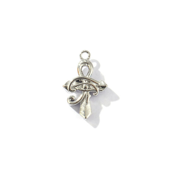 Image de 2 Pcs Breloques Religieux Respectueux de la Nature en Laiton Plaqué Platine Véritable Ankh Egyptienne Croix L'oeil d'Horus 18mm x 12mm
