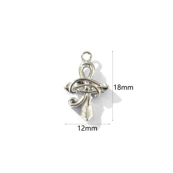 Image de 2 Pcs Breloques Religieux Respectueux de la Nature en Laiton Plaqué Platine Véritable Ankh Egyptienne Croix L'oeil d'Horus 18mm x 12mm