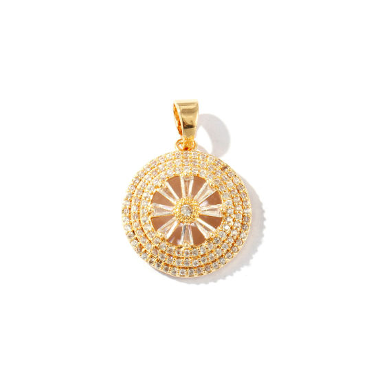 Imagen de 1 Unidad Respetuoso del Medio Ambiente Latón Colgantes 18K Oro Real Chapado Ronda Claro Circón Artificial 28mm x 20mm