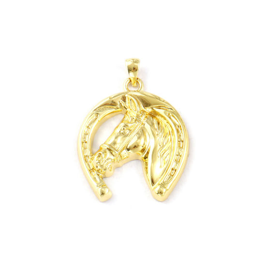 Image de 1 Pièce Pendentifs Cowboy de l'Ouest Respectueux de la Nature en Laiton Plaqué Or Véritable 18K Cheval 3.6cm x 2.6cm