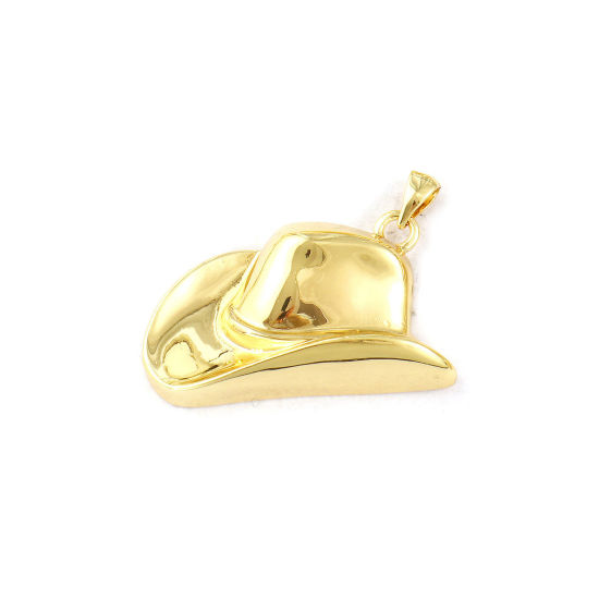 Image de 1 Pièce Pendentifs Cowboy de l'Ouest Respectueux de la Nature en Laiton Plaqué Or Véritable 18K Chapeau 3.7cm x 3cm