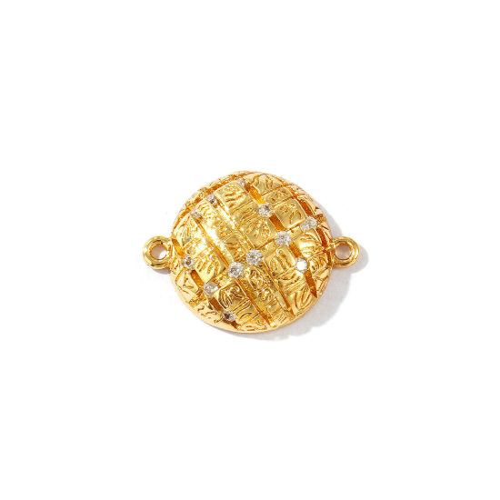 Immagine di 2 Pz Ecologico Ottone Geometrico Pendenti Charms Connettori 18K Vero Oro Placcato Tondo Trasparente Cubic Zirconiae 19mm x 15mm