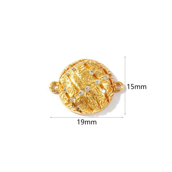 Immagine di 2 Pz Ecologico Ottone Geometrico Pendenti Charms Connettori 18K Vero Oro Placcato Tondo Trasparente Cubic Zirconiae 19mm x 15mm