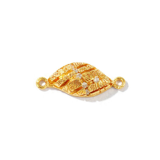 Immagine di 2 Pz Ecologico Ottone Geometrico Pendenti Charms Connettori 18K Vero Oro Placcato Foglia Trasparente Cubic Zirconiae 22.5mm x 9mm