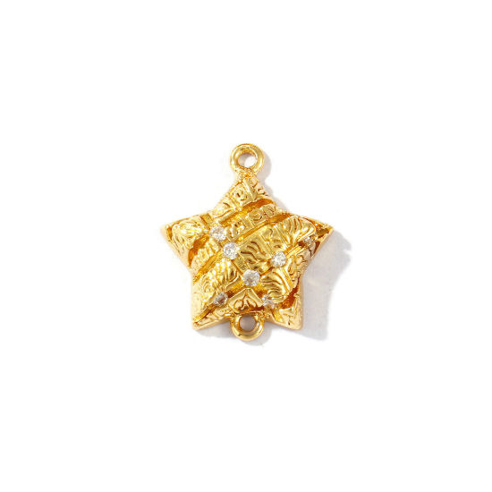 Immagine di 2 Pz Ecologico Ottone Geometrico Pendenti Charms Connettori 18K Vero Oro Placcato Stella a Cinque Punte Trasparente Cubic Zirconiae 17.5mm x 15mm