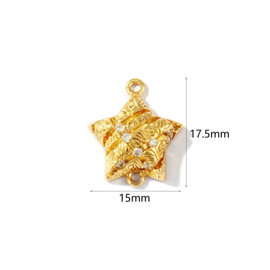 Immagine di 2 Pz Ecologico Ottone Geometrico Pendenti Charms Connettori 18K Vero Oro Placcato Stella a Cinque Punte Trasparente Cubic Zirconiae 17.5mm x 15mm
