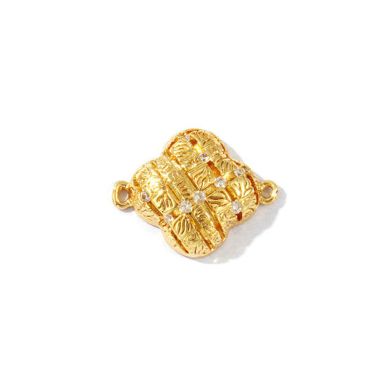Immagine di 2 Pz Ecologico Ottone Geometrico Pendenti Charms Connettori 18K Vero Oro Placcato Fiore Trasparente Cubic Zirconiae 19.5mm x 15.5mm
