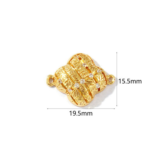 Immagine di 2 Pz Ecologico Ottone Geometrico Pendenti Charms Connettori 18K Vero Oro Placcato Fiore Trasparente Cubic Zirconiae 19.5mm x 15.5mm
