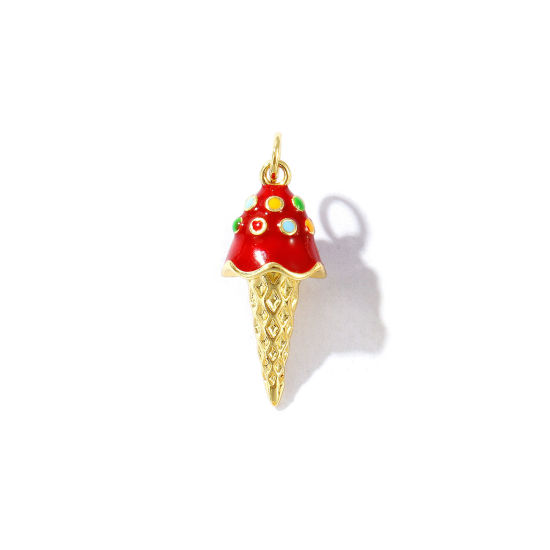 Imagen de 2 Unidades Respetuoso del Medio Ambiente Latón Colgantes 18K Oro Real Chapado Rojo Esmalte Helado 27mm x 10mm