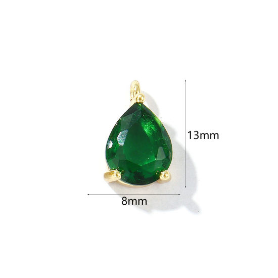 Bild von 1 Stück Umweltfreundlich Messing Geometrisch Charms 18K Echtgold plattiert Tropfen Smaragd Strassstein 13mm x 8mm