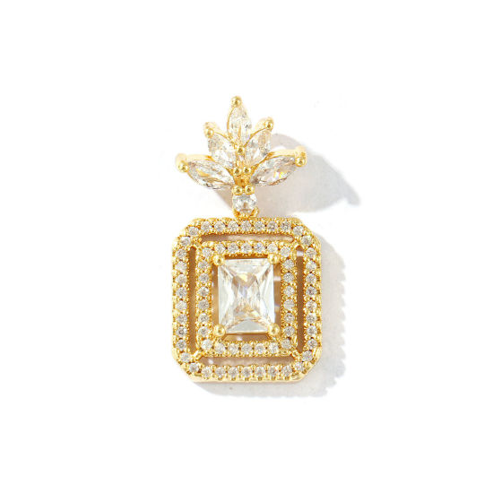 Bild von 1 Stück Umweltfreundlich Messing Geometrisch Anhänger 18K Echtgold plattiert Achteck Micro Pave Transparent Strassstein 3.3cm x 1.6cm
