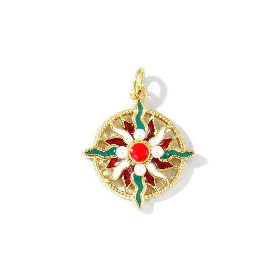 Bild von 1 Stück Umweltfreundlich Messing Galaxis Charms 18K Echtgold plattiert Bunt Emaille Stern Acryl Imitat Perle 23mm x 18mm