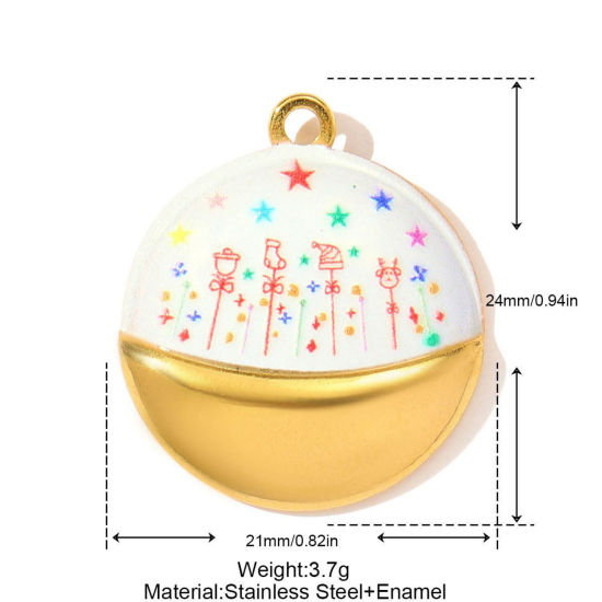 Immagine di 1 Pz Ecologico 304 Acciaio Inossidabile Ciondoli Placcato Oro 18K Multicolore Tondo Bagattella di Natale Stampato 24mm x 21mm