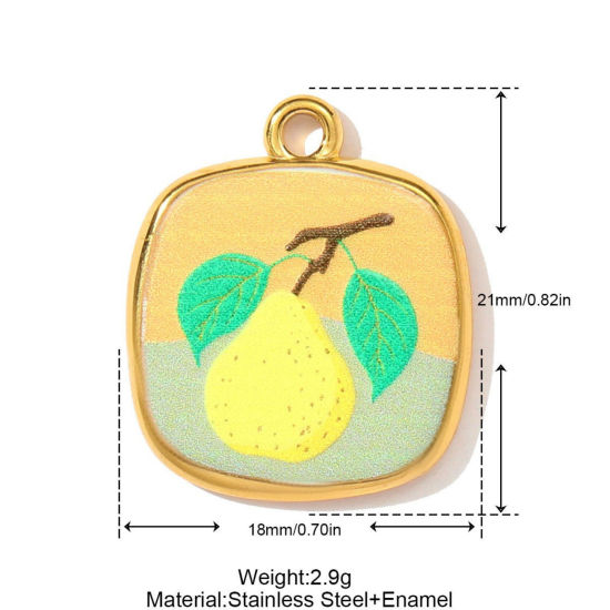 Immagine di 1 Pz Ecologico 304 Acciaio Inossidabile Ciondoli Placcato Oro 18K Multicolore Quadrato Pera Stampato 21mm x 18mm