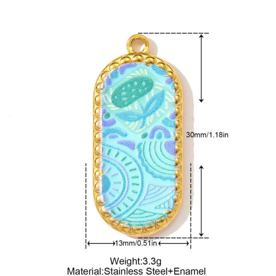 Immagine di 1 Pz Ecologico 304 Acciaio Inossidabile Ciondoli Placcato Oro 18K Multicolore Ovale Foglia di Loto Stampato 30mm x 13mm