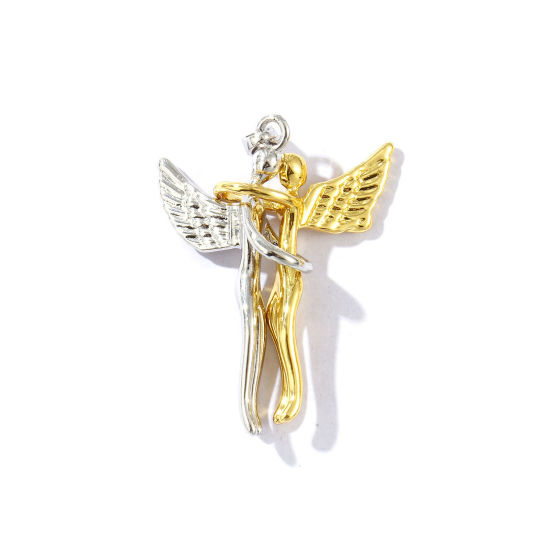 Bild von 1 Set Umweltfreundlich Messing Valentinstag Anhänger 18K Echtgold plattiert Engel Trennbar 3.7cm x 2.6cm