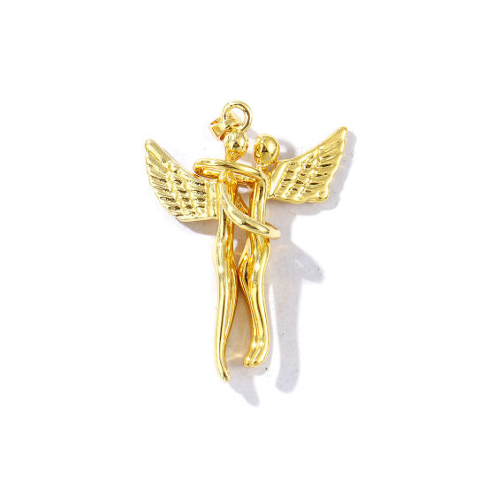 Bild von 1 Set Umweltfreundlich Messing Valentinstag Anhänger 18K Echtgold plattiert Engel Trennbar 3.7cm x 2.6cm