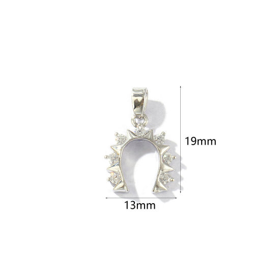 Picture of 2 PCs Eco-friendly Brass West Cowboy Charm Pendant Real Platinum Plated Luck Horseshoe Micro Pave Clear Rhinestone 19mm x 13mm
