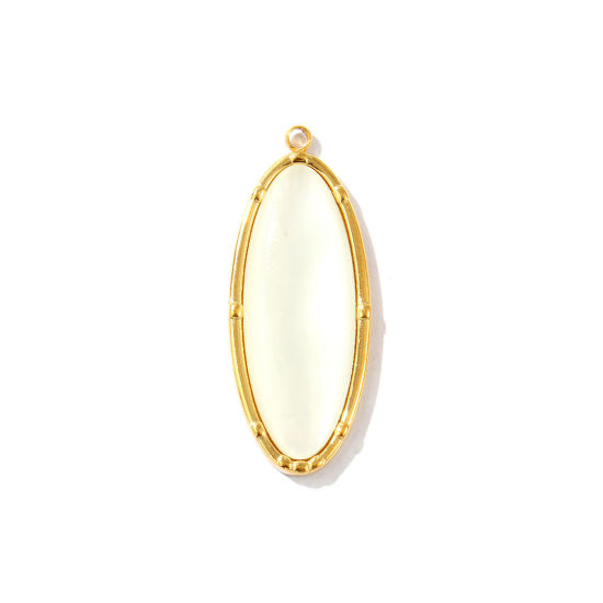 Picture of 1 Piece Eco-friendly PVD Vacuum Plating Waterproof Anti-Tarnish Hypoallergenic 304 Stainless Steel & Natural Shell Pendants 18K Real Gold Plated Oval 3.1cm x 1.2cm