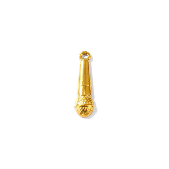 Picture of 1 Piece Eco-friendly PVD Vacuum Plating Waterproof Anti-Tarnish Hypoallergenic 304 Stainless Steel Music Charms 18K Real Gold Plated Microphone 20mm x 6mm
