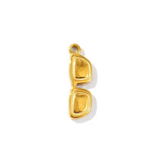 Picture of 1 Piece Eco-friendly PVD Vacuum Plating Waterproof Anti-Tarnish Hypoallergenic 304 Stainless Steel Clothes Charms 18K Real Gold Plated Eyeglasses 22mm x 7mm