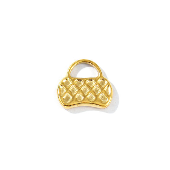 Picture of 1 Piece Eco-friendly PVD Vacuum Plating Waterproof Anti-Tarnish Hypoallergenic 304 Stainless Steel Clothes Charms 18K Real Gold Plated Handbag 14mm x 13mm
