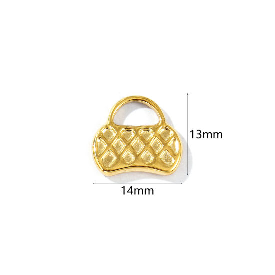 Picture of 1 Piece Eco-friendly PVD Vacuum Plating Waterproof Anti-Tarnish Hypoallergenic 304 Stainless Steel Clothes Charms 18K Real Gold Plated Handbag 14mm x 13mm