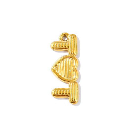 Picture of 1 Piece Eco-friendly PVD Vacuum Plating Waterproof Anti-Tarnish Hypoallergenic 304 Stainless Steel Valentine's Day Charms 18K Real Gold Plated Heart 28mm x 10.5mm