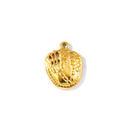 Picture of 1 Piece Eco-friendly PVD Vacuum Plating Waterproof Anti-Tarnish Hypoallergenic 304 Stainless Steel Sport Charms 18K Real Gold Plated Glove 17mm x 13mm