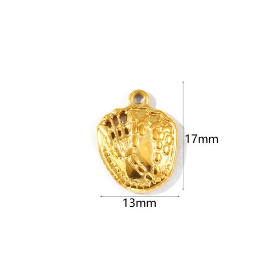 Picture of 1 Piece Eco-friendly PVD Vacuum Plating Waterproof Anti-Tarnish Hypoallergenic 304 Stainless Steel Sport Charms 18K Real Gold Plated Glove 17mm x 13mm