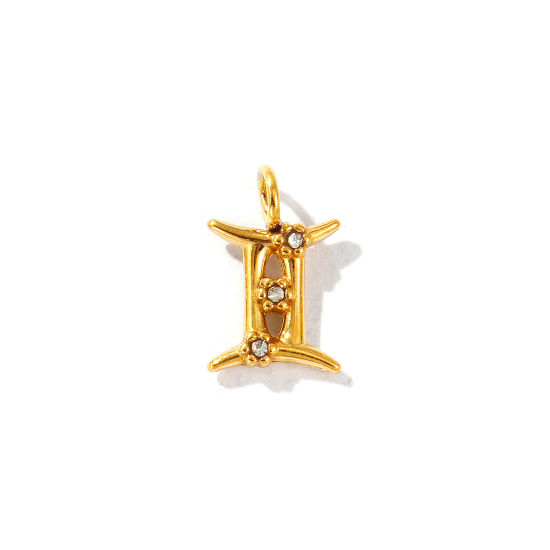 Immagine di 2 Pz Placcatura Sottovuoto PVD Ecologica 304 Acciaio Inossidabile Ciondoli Placcato Oro 18K Costellazione Gemelli Micro Spianare Trasparente Strass 12mm x 8mm