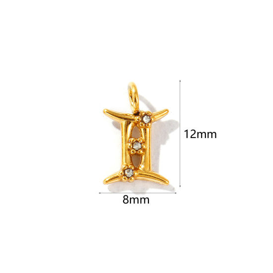 Immagine di 2 Pz Placcatura Sottovuoto PVD Ecologica 304 Acciaio Inossidabile Ciondoli Placcato Oro 18K Costellazione Gemelli Micro Spianare Trasparente Strass 12mm x 8mm